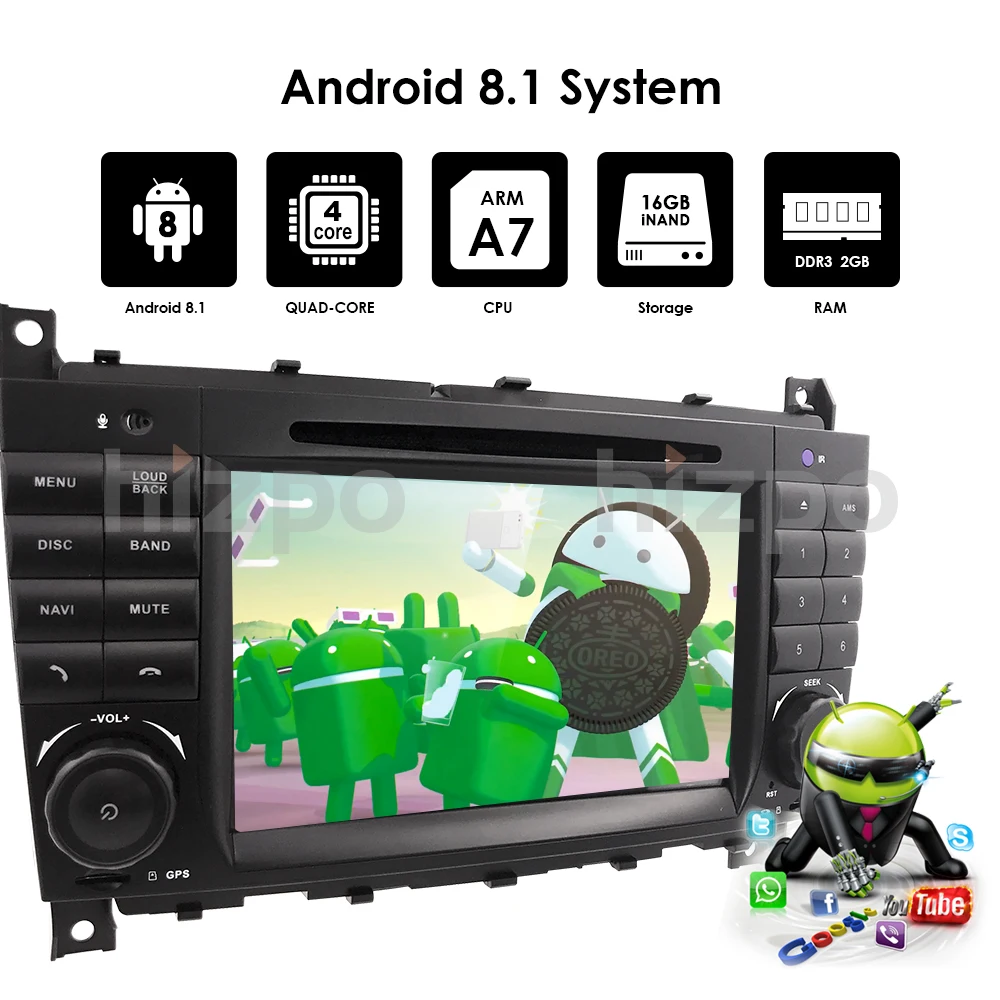 Flash Deal 2G RAM 16G ROM Android 9.0 7" Car DVD GPS For Mercedes/Benz W203 W209 W219 A-Class A160 C-Class C180 C200 CLK200 dab Free Camera 4