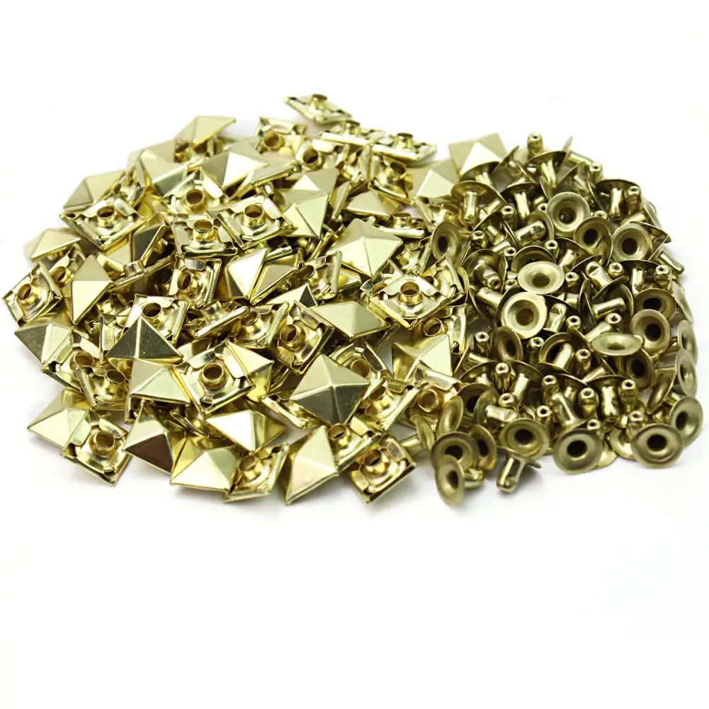 

50pcs/Lot 10mm Metal Gold Tone Square Pyramid Rivet Studs Spikes Punk Rock DIY Bags Shoes Clothes Decor Leathercraft New