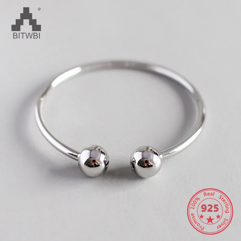 

Authentic 925 Sterling Silver Jewelry Chic Symmetric Double Silver Round Beads Bangles for Women