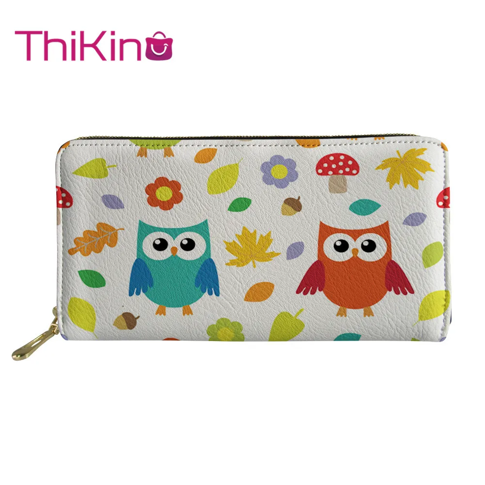 

Thikin Cute Owl Pattern Long Wallets Zipper Phone Bag Card Holder for Pink Girls Clutch Purse Carteira Handbags Notecase 2019