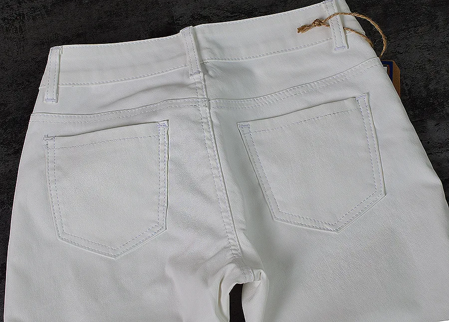 Low Waist Leather PU Pants Women Streetwear Fake Zippers White Cargo Pants Women Punk Push Up Plus Size Skinny Coated Jean Mujer white pants