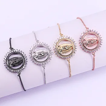 

10Pcs New Arrival 4 Color Zirconia Micro Pave CZ Round Virgin Mary Connector Bracelets for Women Fashion Jewelry