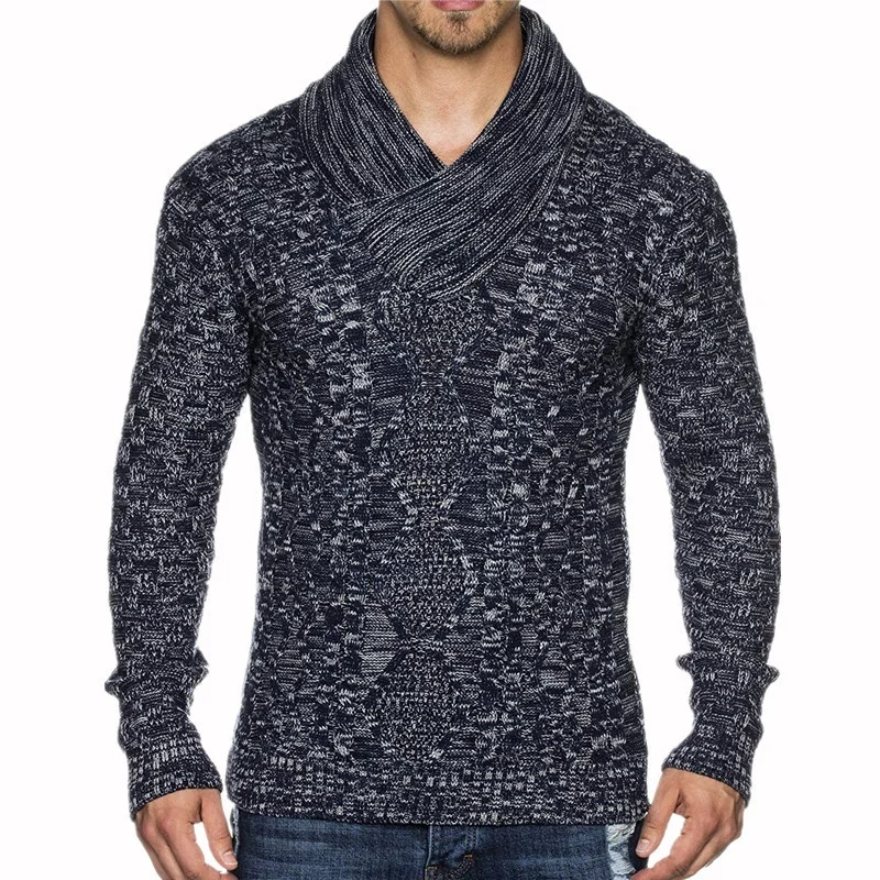 Men's Knit Sweater with Scarf Collar Slim Fit Sweater Hip Hop Streetwear Long Sleeve High Quality Casual Man's Sweaters Men's Knit Sweater with Scarf Collar Slim Fit Sweater Hip Hop Streetwear Long Sleeve High Quality Casual Man's Sweaters
