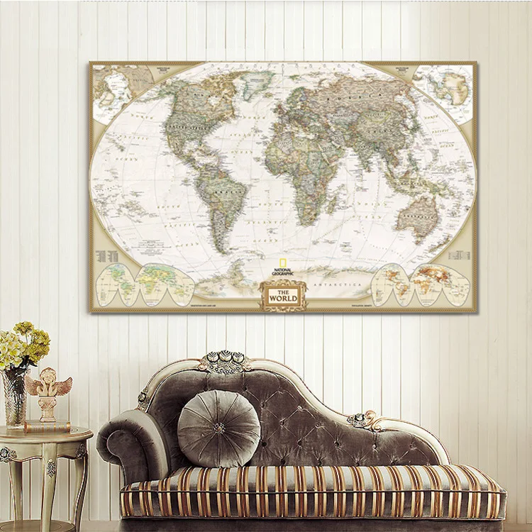 World Map Painting On Canvas Prints Large Size Wall Art Europe World Map Painting On Canvas Prints Large Size Wall Art Europe Vintage Picture For Living Room Study Office Decor No Frame In Calligraphy From
