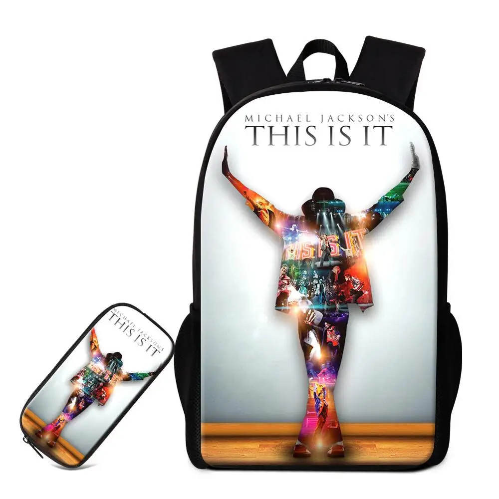 Индивидуальный Ваш образ 2 в 1 комплект модный ранец с пенал коробка сумки лучший Майкл Джексон печать на школьный рюкзак - Цвет: 16