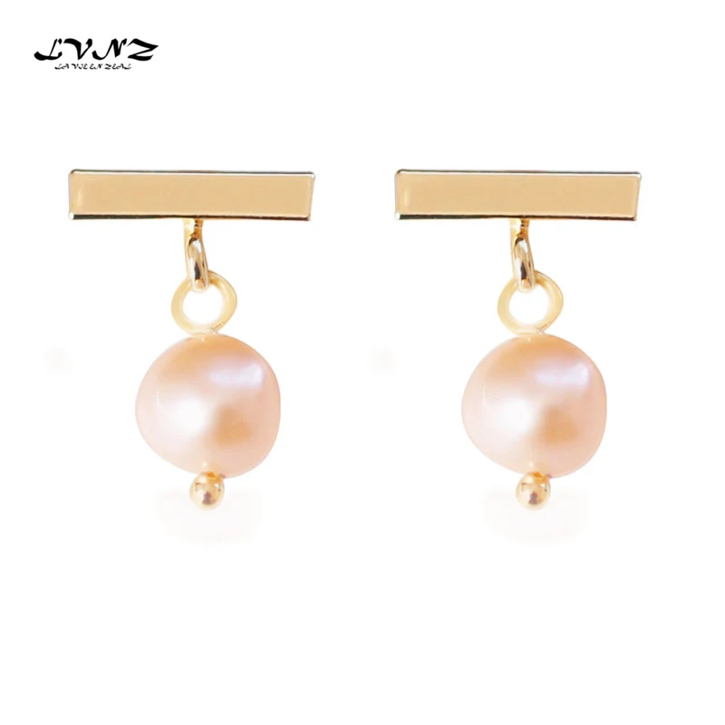 

LVNZ 2019 New Hot Fashion Metal Hook Pink Freshwater Pearls Drop Earrings High Quality Woman Elegant Jewelry Accessories 7022j