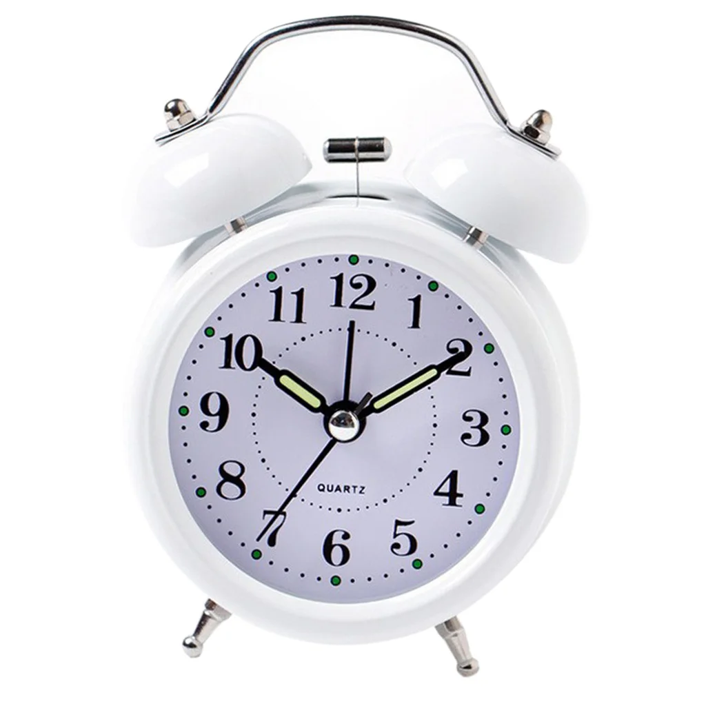 Digital 3D Twin Bell Alarm Clock Loud Wakeup Chime Clock Battery 3inch White