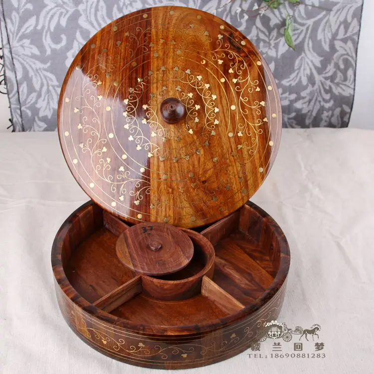 Western style wooden carving ruled lidded wooden box of dried fruit candy snack box of peanut