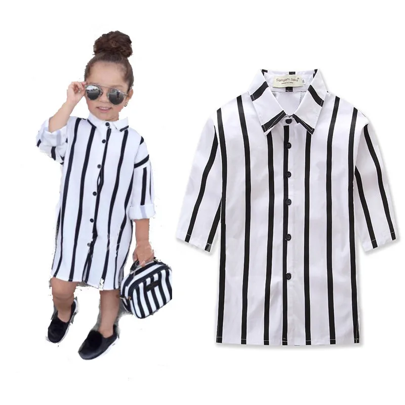 

2019 Fashion Girl Striped Toddler Kid Dress Long Sleeve Buttons Shirt Dresses Clothes Party 1 birthday Dress Wedding Baby Dress