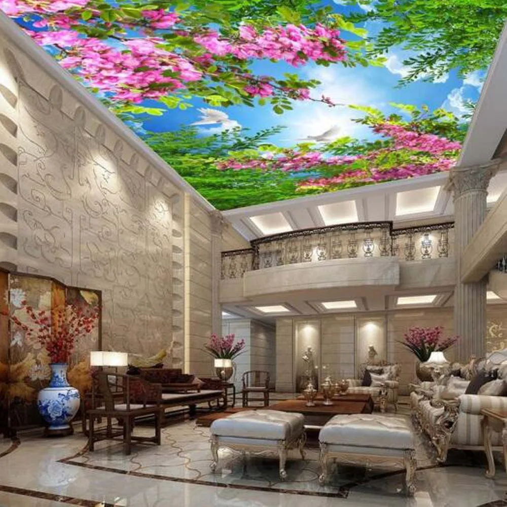 Buy European Pink flower Ceiling Wallpaper Murals for