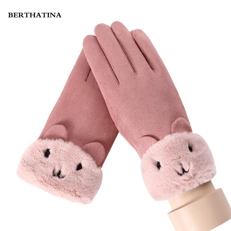 BERTHATINA 2018 новые женские перчатки зимние модные милые замшевые теплые рукавицы из