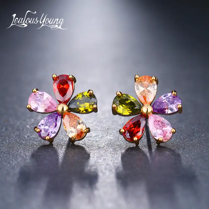 Lovely Red Studs Earrings Crystal Red Diamond Stud Drop Earring Dainty Crystal Earring CZ Stone
