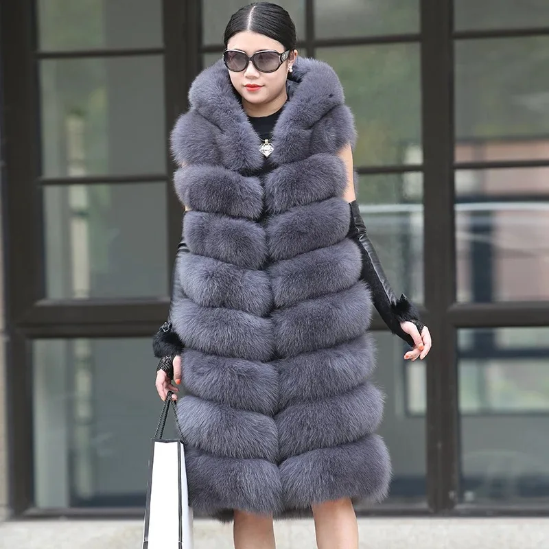 

Natural Fox fur long vest 2017 new fashion 100% real fox fur gilet winter high quality women fur vest real fox fur coat A380-033