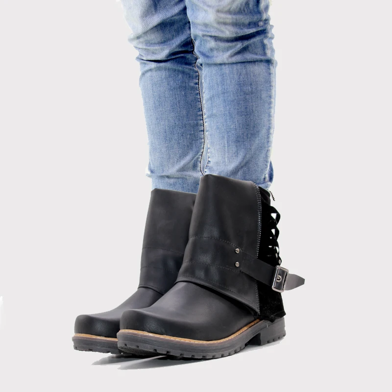 

Karinluna brand new large Size 34-43 dropship wholesale buckles western boots Woman Shoes retro women's shoes cowboy Boots woman