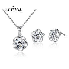 ZRHUA романтические изящные наборы невесты белый кристалл блестящий цветок кулон ожерелье серьги набор украшений для женщин Свадебная вечеринка подарок