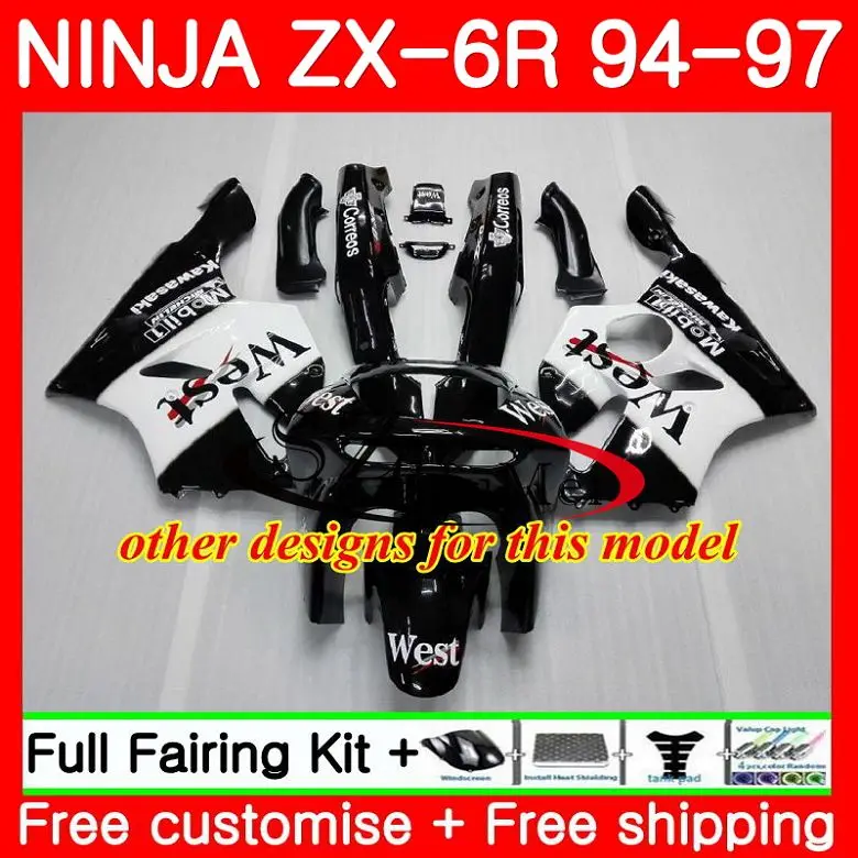 Корпус для KAWASAKI Глянец Белый Ниндзя ZX-6R 94-97 ZX636 600CC ZX 636 13SH4 ZX6R 94 95 96 97 ZX 6R 1994 1995 1996 1997 обтекатели