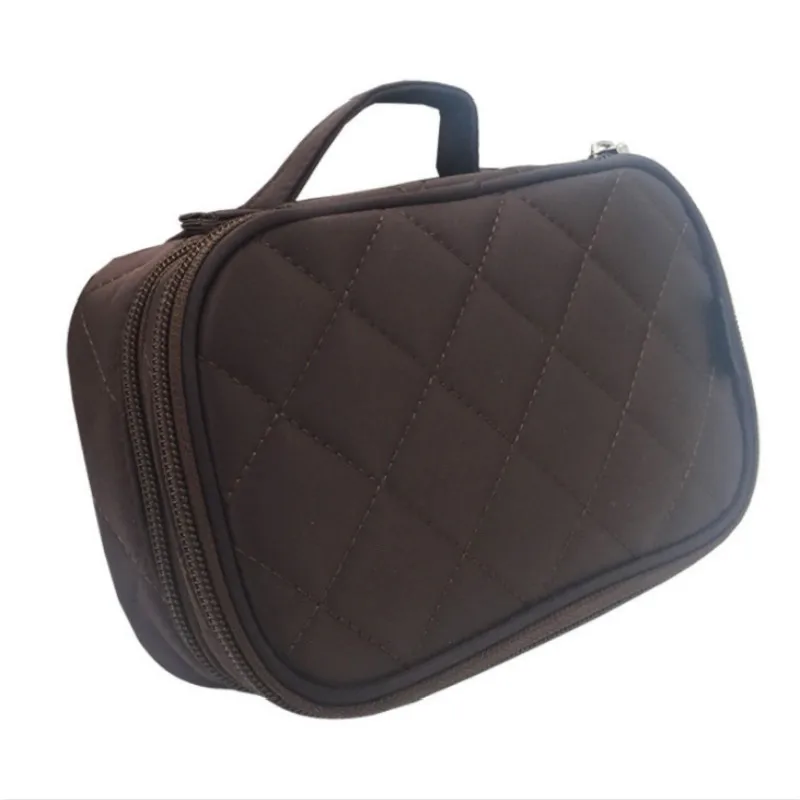 Двухслойный косметический мешок многофункциональный женский косметический мешок с зеркалом косметическая сумка для хранения портативная сумочка - Color: Brown