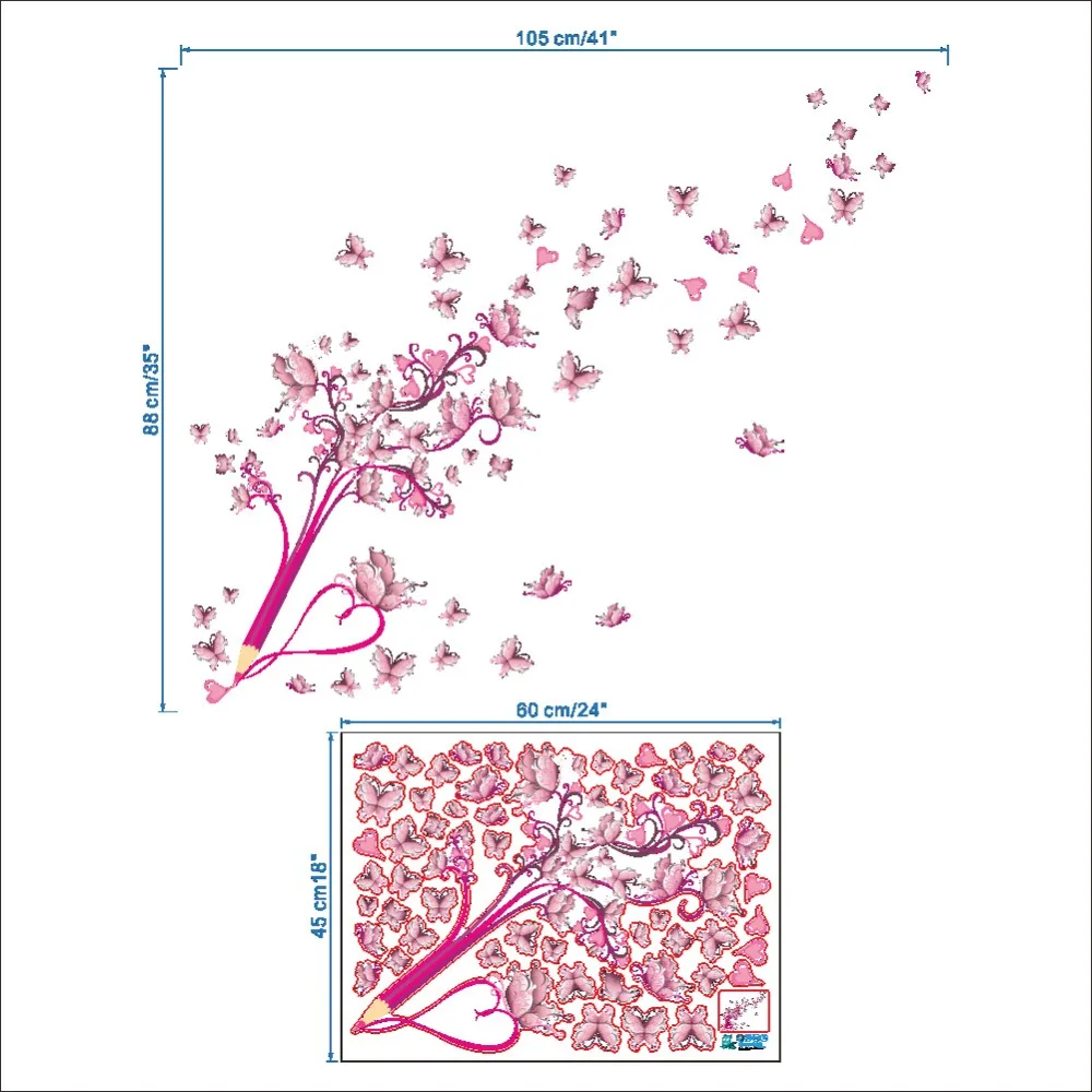 3D ПВХ diy Розовые цветы Бабочка и карандаш настенные наклейки домашний декор для гостиной спальни виниловый плакат Рождественский подарок