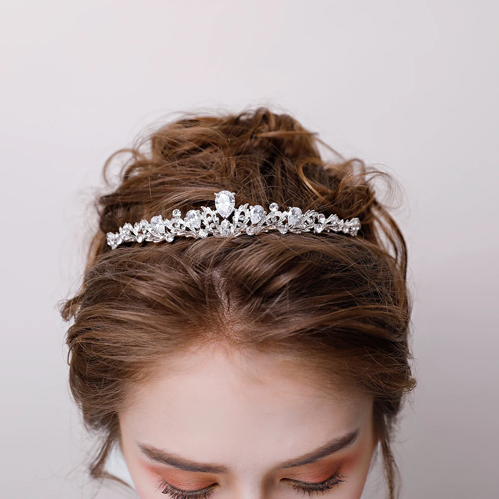 Princess Cubic Zirconia Tiara Hair Accessories Bridal Wedding Zircon