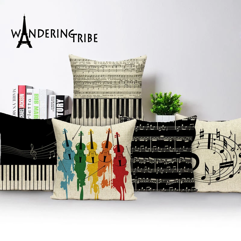 

character Cushion Cove guitarPillow Case Sofa Home Decorative Pillow white black Notes cushion covers Almofadas Cojines