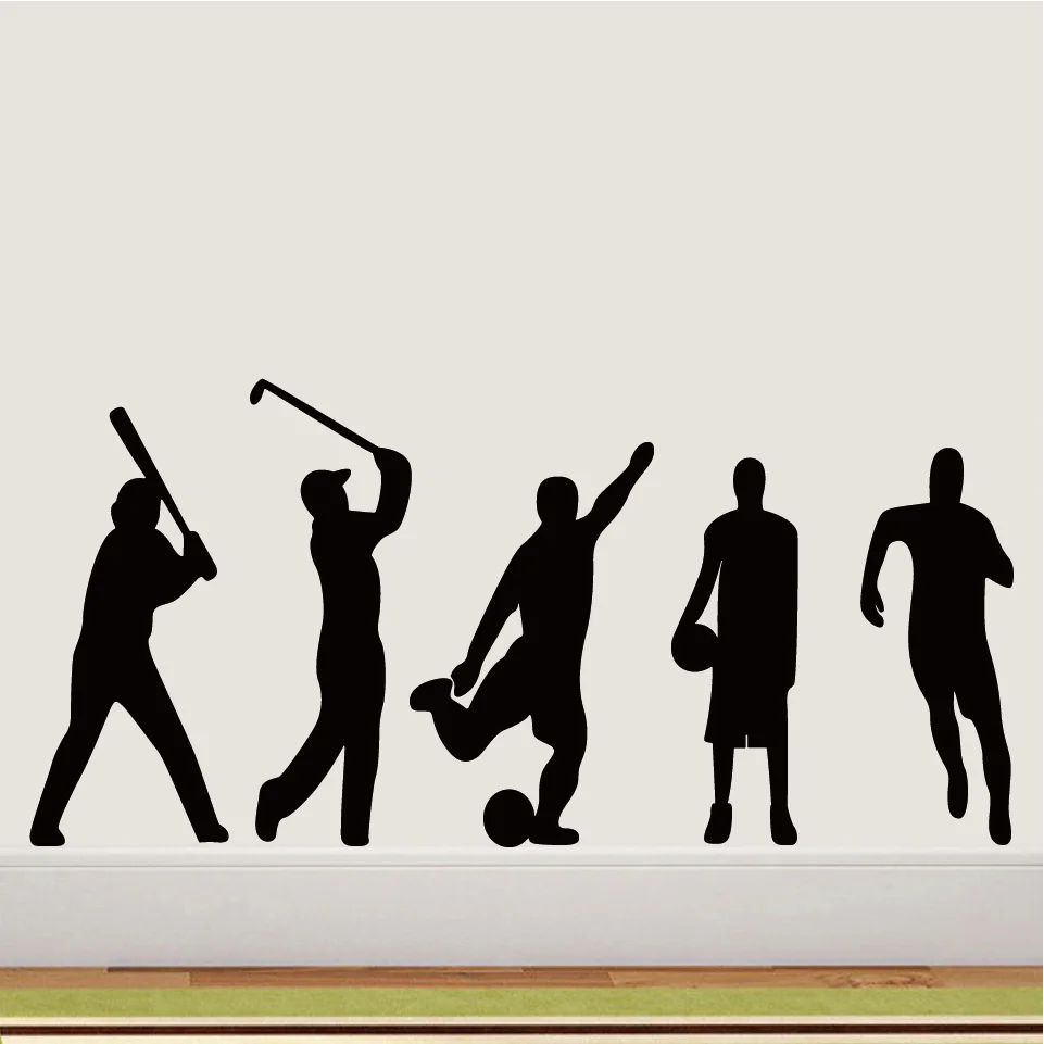 Sports Players Vinyl Wall Sticker Removable Sportman Silhouette Wall