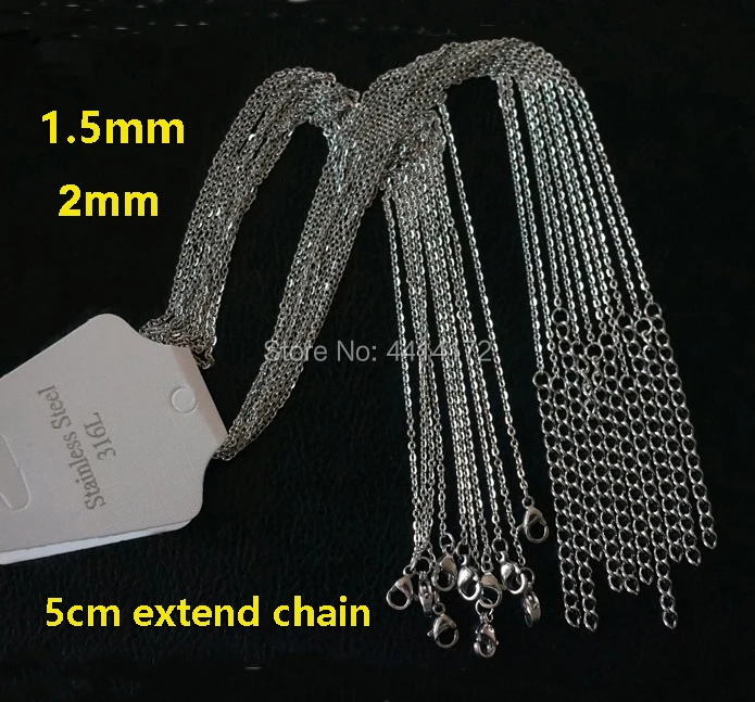 

Wholesale 50pcs silver color 1.2 1.5mm 2mm thin welding cross chains stainless steel necklaces have extender women men's jewelry