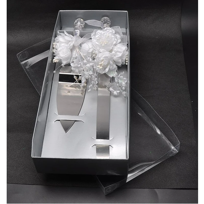 

High Quality Wedding Party Knives Set Stainless Steel Cake Knife Pizza Knives With Pearl And Lace Decoration