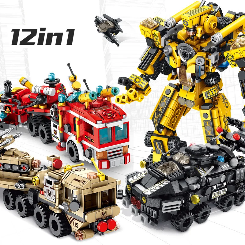 

12 In 1 City building blocks Transformation Engineering fire fighting robot compatible Boy Girl gift