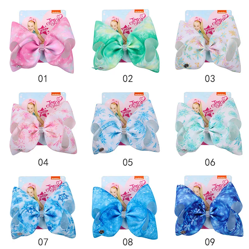 

8" Large Party Bows Baby Hairpin Handmade Snowflake Hair Bows For Girls Metalic Printed Ribbon Knot Jumbo Valentine's Day Gift
