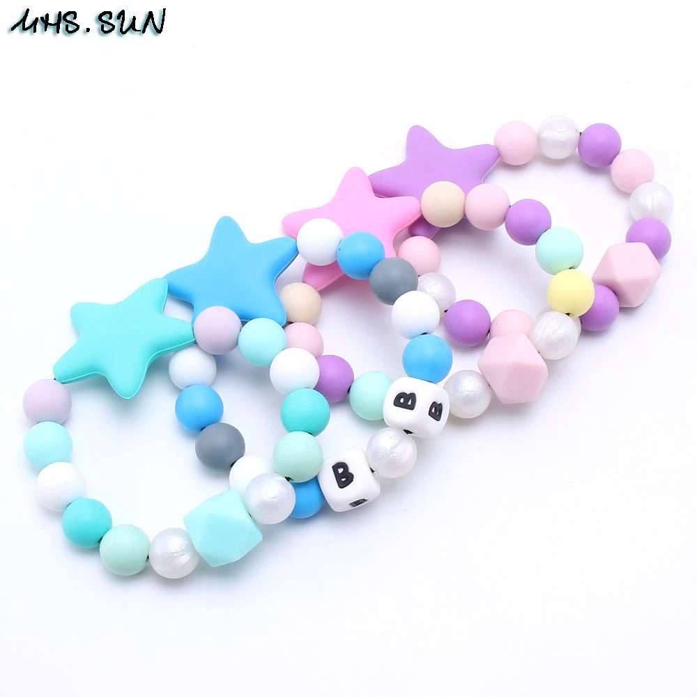 MHS.SUN pulseras de silicona para bebé, pulsera de cuentas de estrella de silicona de grado alimenticio, colorida, la joyería para masticar niños|Pulseras de hilo| - AliExpress