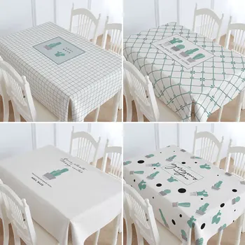 

Northern Europe Cactus Small Fresh Table Cotton Cloth Rectangle Concise Restaurant Waterproof Marble Grain Tablecloth Pad