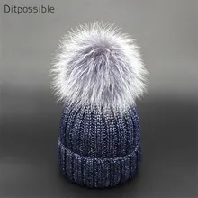 Ditpossible Настоящее Silver Fox меховые шапки женские трикотажные шапочки моды помпонами шляпу капот Skullies женская шапка Gorro