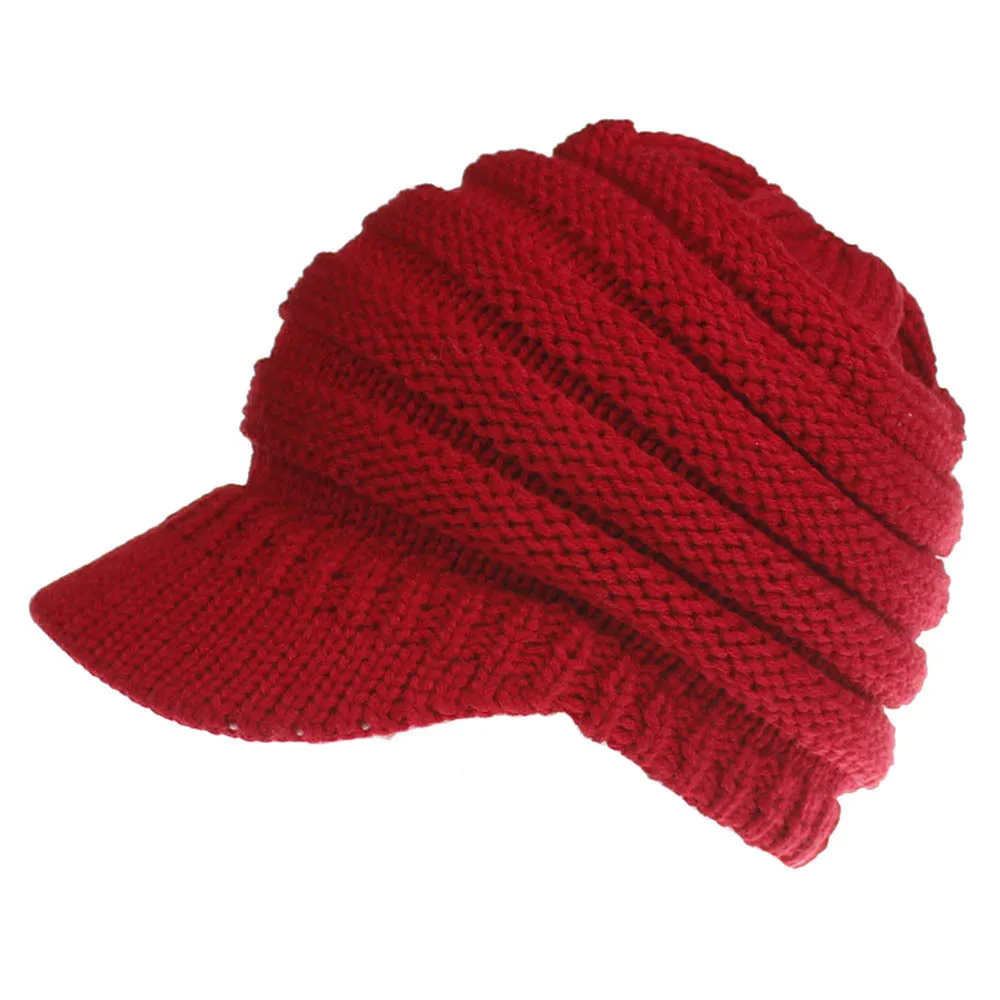Зимние Шапки для девочек трикотажные акриловые Бейсбол шапки Для женщин белый теплая мягкая шляпа Повседневное одноцветное вязаный