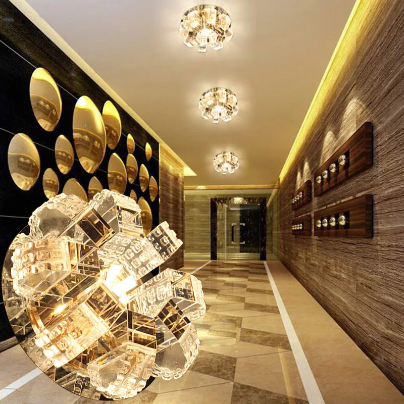

LAIMAIK AC90-260V 5W 3W Round Modern Led Crystal Ceiling Light Corridor Decoration Ceiling Lamps For Living Room Indoor Lighting
