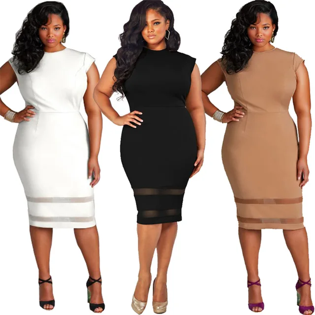 XL 5XL Plus size summer fashion women fat working dress pure color petal sleeves pencil dress