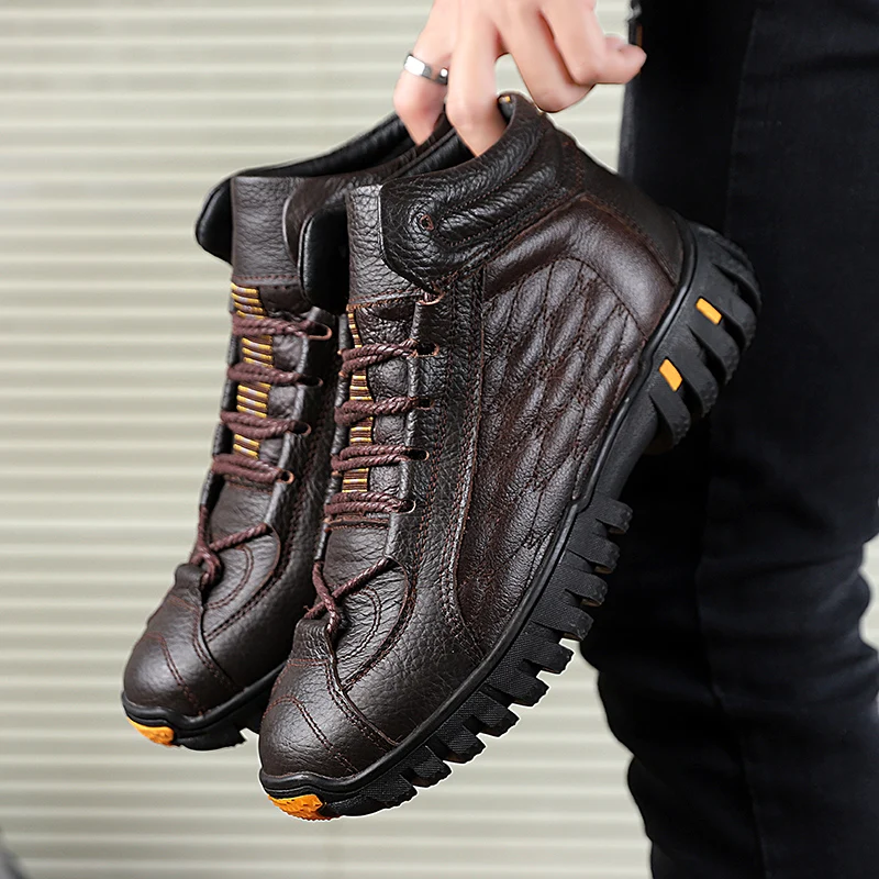 

CNPAAK Men Shoes Winter Shoes Sneakers Genuine Leather Mens Winter Footwear Brand Shoes Casual Mens Black Brown Hig Top Sneakers