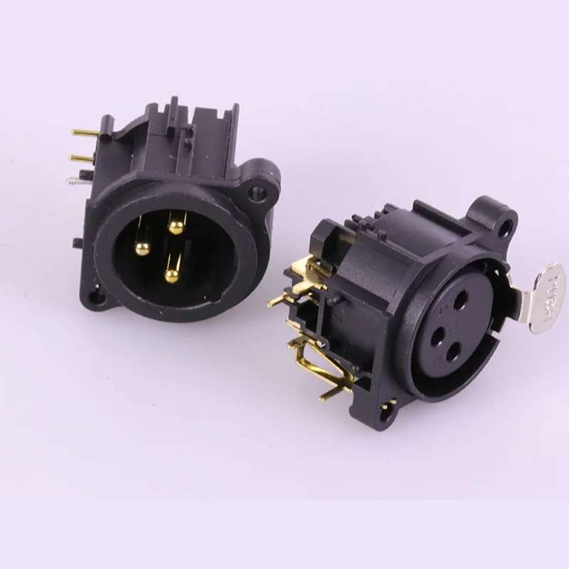 Богатые технология Угловые XLR Разъем Черный Пластик 3pin Мужской/Женский Джек