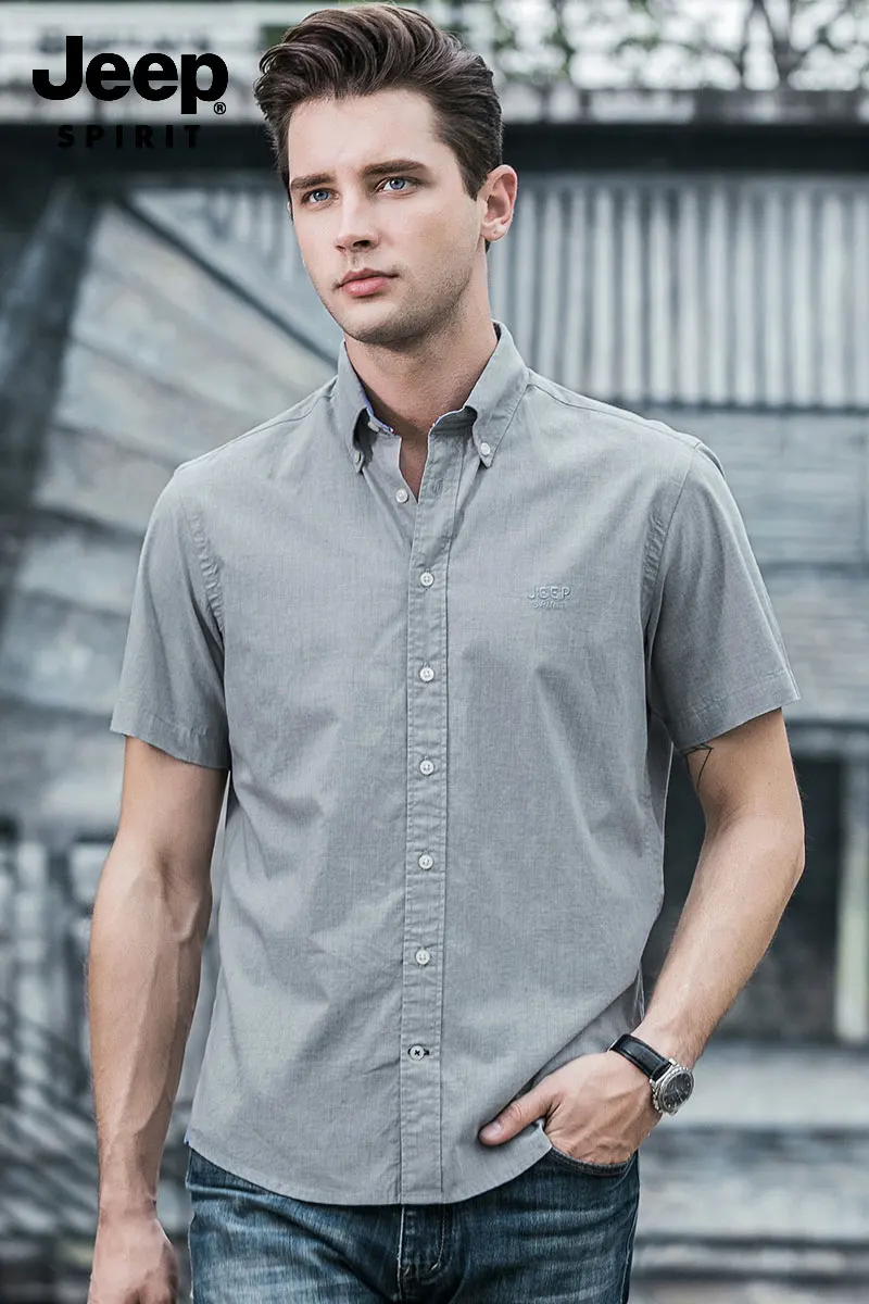 Brand JEEP Men Brand Shirts 2019 Summer Dress Cotton Short Sleeve Shirts Straight Casual Fashion Shirts M~4XL Business Shirts (21)
