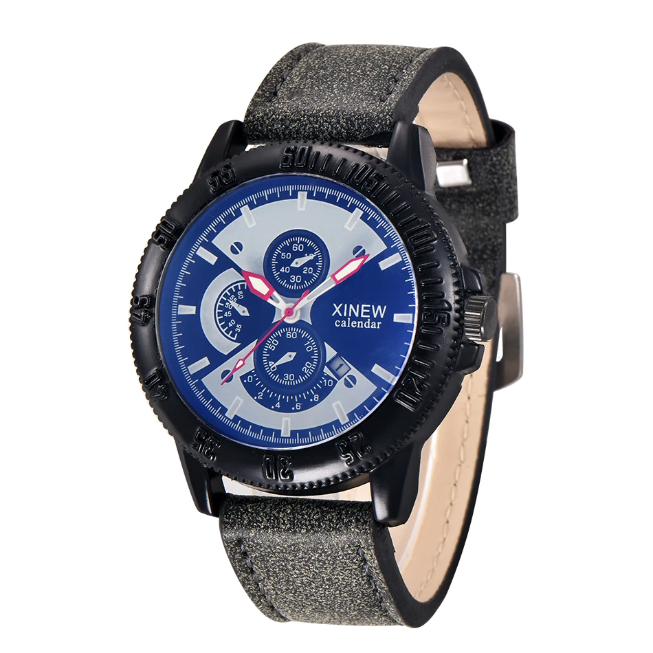 

XINEW Brand Original Watches Men Fashion Luminous Hands Leather Strap Casual Quartz Watch Date Calendar relogio masculino Marca