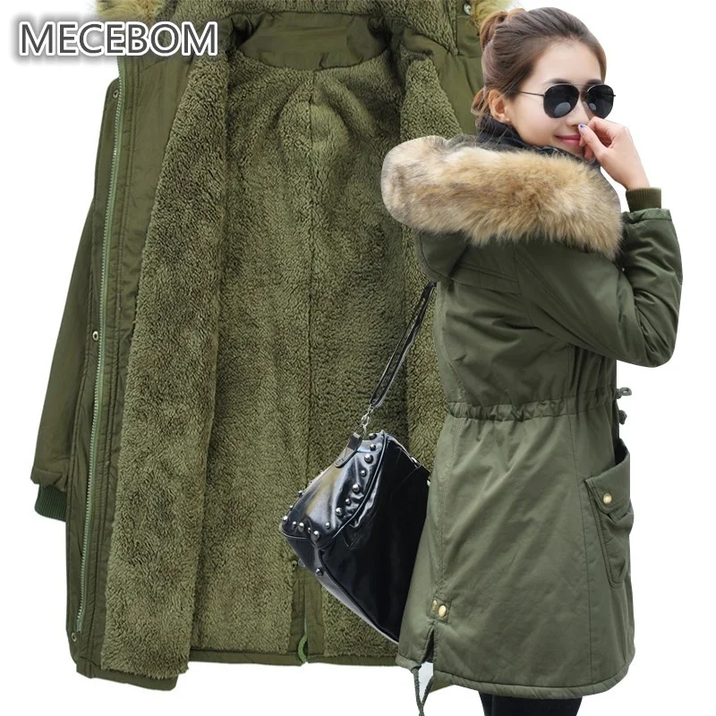 MECEBOM Fashion Autumn Warm Winter Jackets Women Fur Collar Long Parka Plus Size 4xl Casual Cotton Womens Outwear Parka 1223c