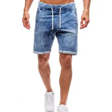 Горячая Для мужчин летняя детская одежда шорты новая футболка Homme модные Для мужчин эластичная рваные мужские байкерские джинсы Рваные тесьмой Slim Fit джинсовые штаны Y10