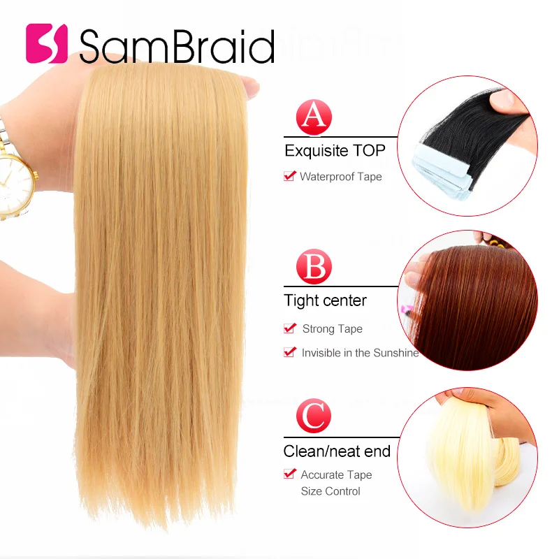 SAMBRAID Tape In Synthetic Hair Extension 22 Inch Pure Color Silky Straight Hair On Adhesive 40 Pieces/pack Skin Invisible