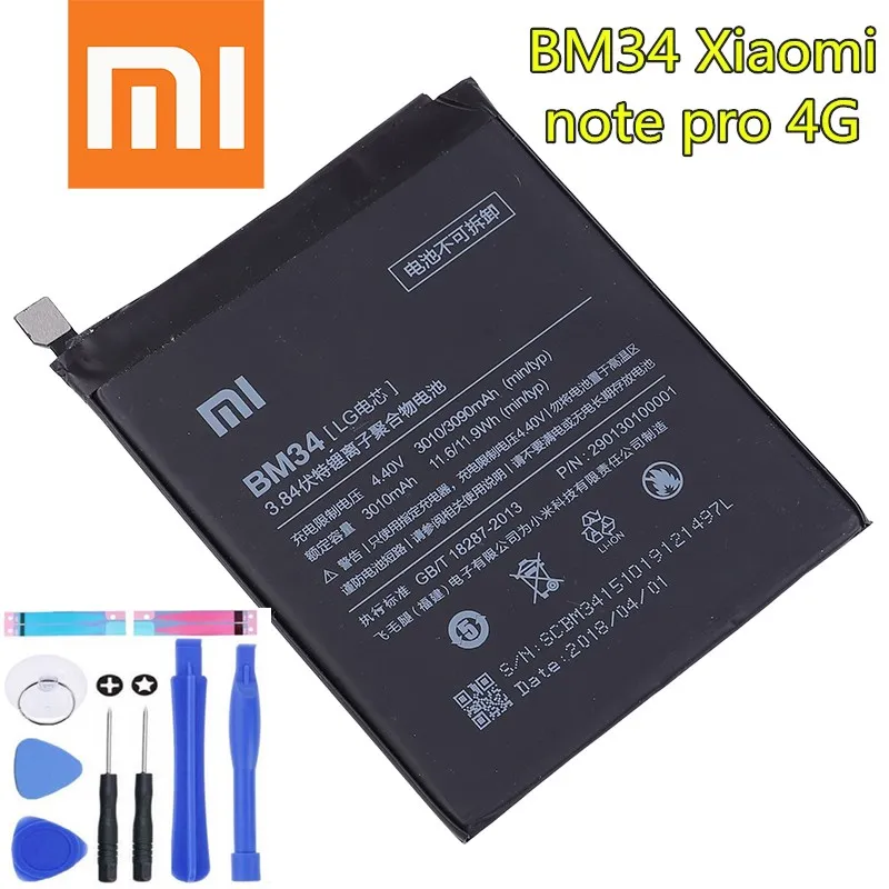 Xiao mi оригинальная сменная батарея BM34 для Xiaomi Note Pro аутентичная телефона 3090 мАч +