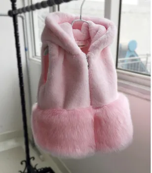 

2017 New Fashion children lovely Faux fur Vest Jacket Hooded cotton Baby Ears Thickened Vest Cashmere Faux fur Coat
