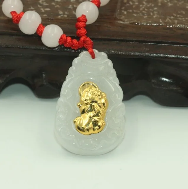 

Carved Guanyu Jade Pendant Amulet Necklace Buddha Rope Jewelry