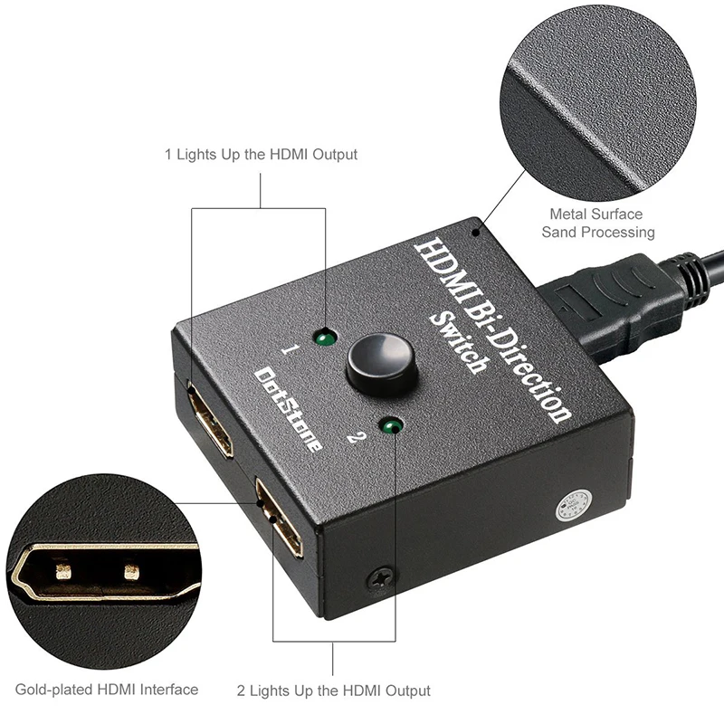 Suntaiho HDMI 2.0 Switcher 2 Ports Bi-direction Manual Switch 2x1 Switch Switcher/1x2 Splitter1.4V Digital Supports 1080P 4K Suntaiho HDMI 2.0 Switcher 2 Ports Bi-direction Manual Switch 2x1 Switch Switcher/1x2 Splitter1.4V Digital Supports 1080P 4K