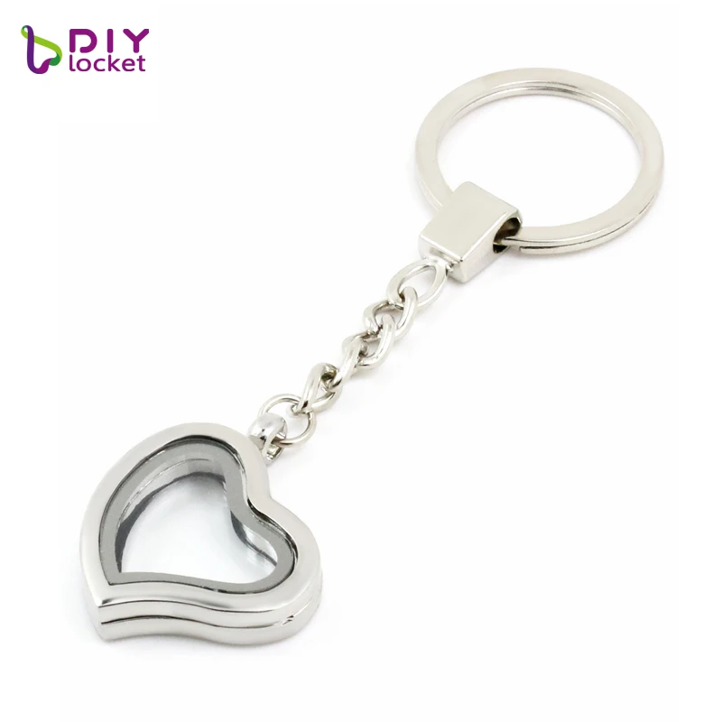 

5PCS !! 30mm Silver Heart memory locket keychain floating charm locket necklace keychain Zinc Alloy LSFK04*5