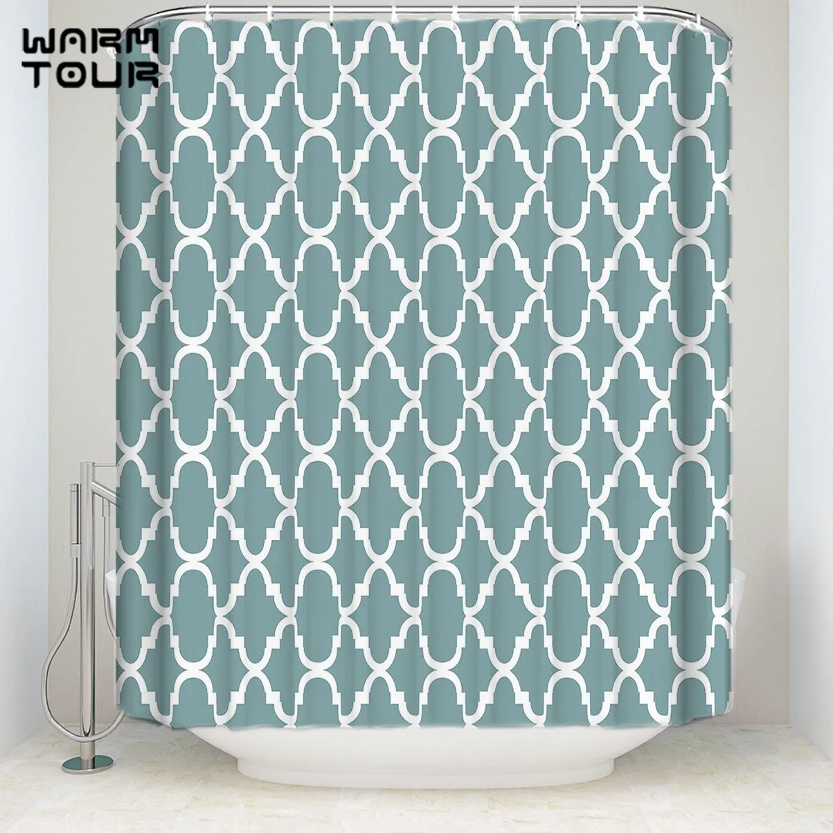 Bath Shower Curtains Modern Green Geometric Lattice Mildew resistant Bathroom Decor Sets