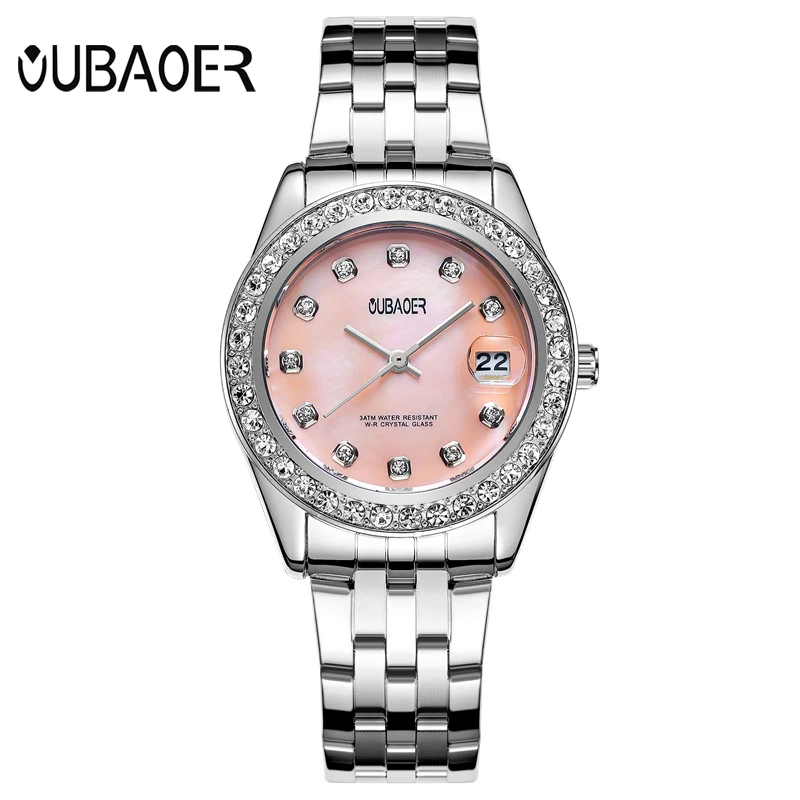 

OUBAOER Luxury Quartz Watch Women Diamond Full Stainless Steel Ladies Watches Auto Calendar Wristwatches Relogio Feminino 6091LA