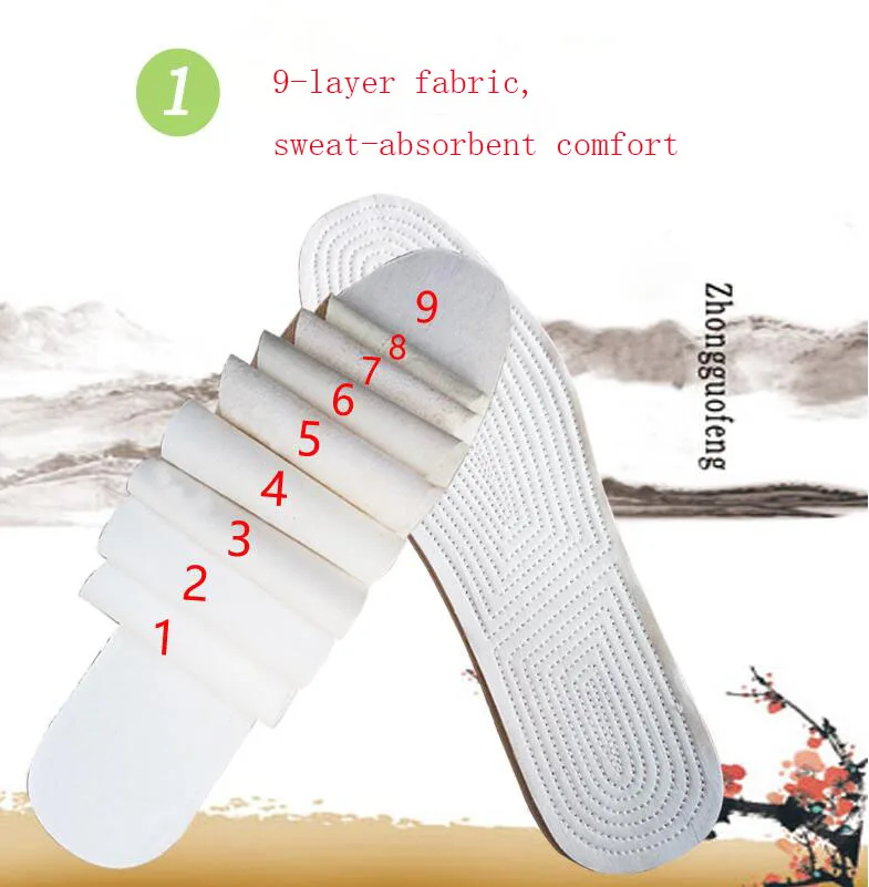 Ручная работа хлопок впитывающая пот ткань Подошвенная Мода стельки 9 слоев дышащие и прочные стельки для обуви
